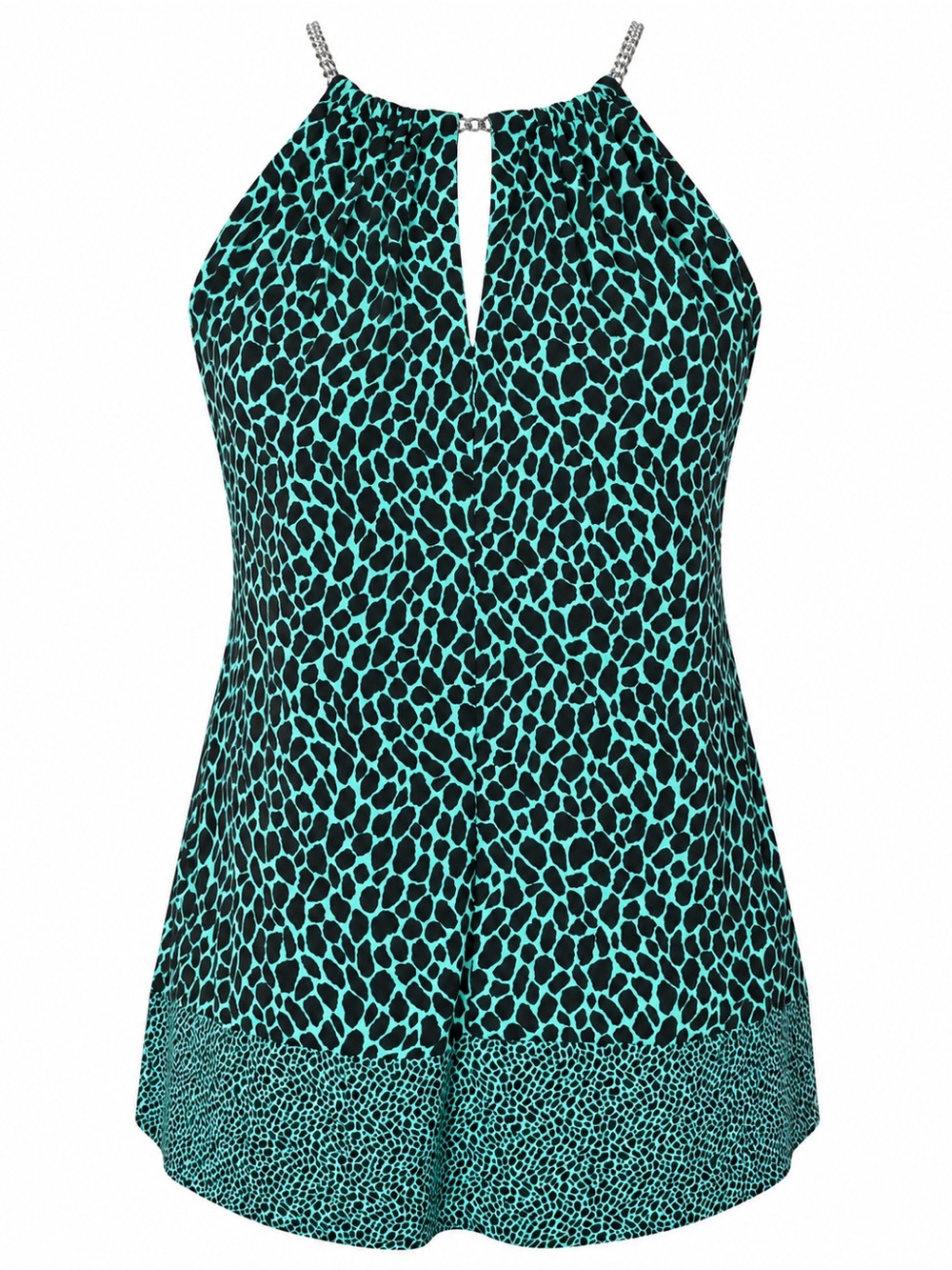 Michael Kors Teal Black Animal Print Chain Neck Blouse M